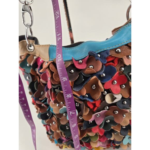 H2Z Boho 3D Flower Hippie Leather MultiColor Studded Crossbody Purse Colorful - Picture 11 of 15